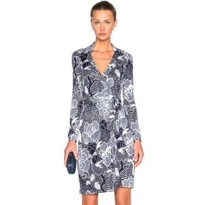 DIANE VON FURSTENBERG NEW JEANNIE NAVY SILK FLORAL WRAP DRESS SIZE 8 NWTS!